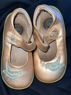 Livie and Luca Girls Metallic Rose Gold Mary Jane Shoes with Bird Detail